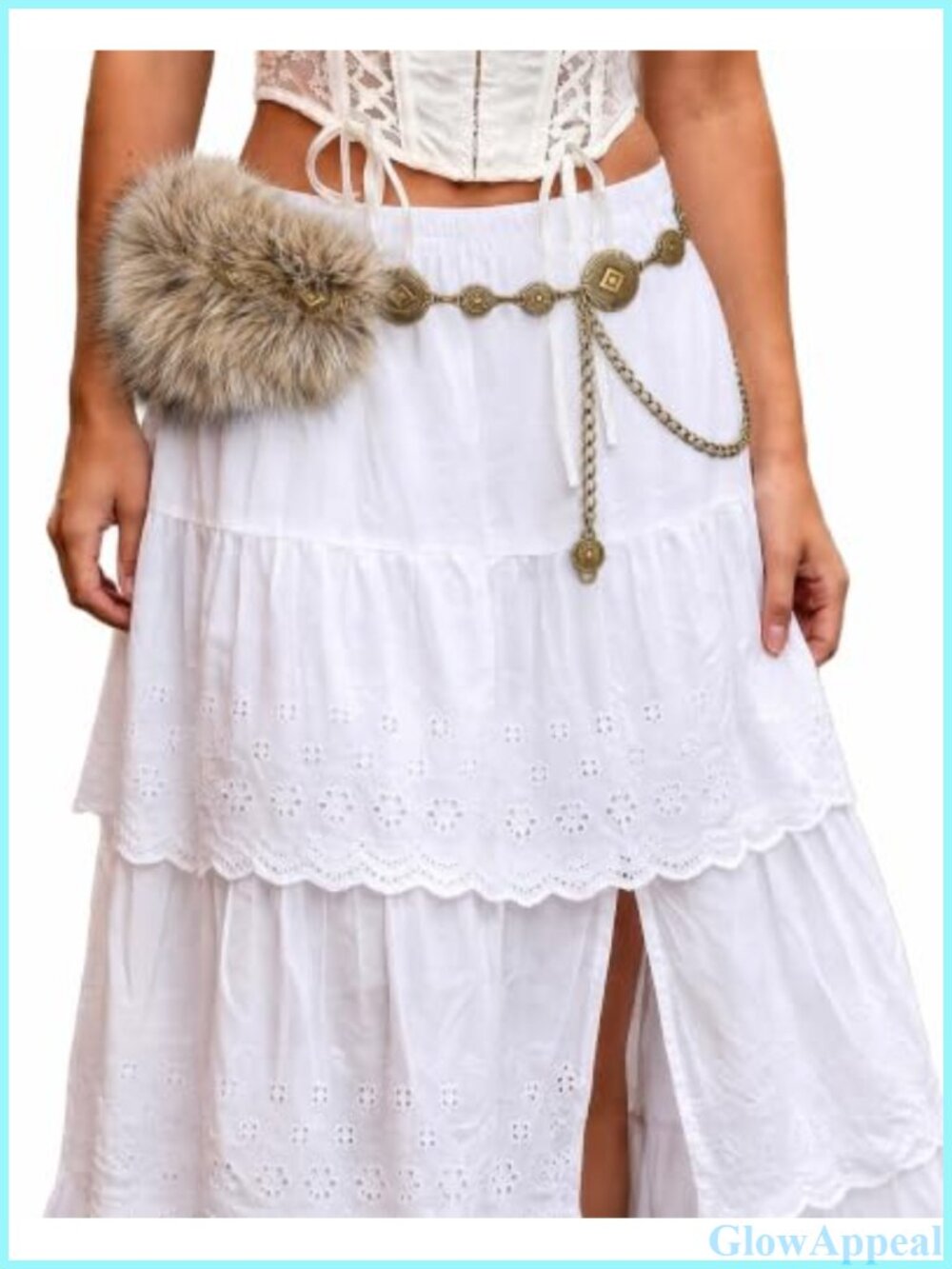 Faux Fur Metal Waist Belt Western Cowgirl Y2K Gothic Festival Accessory